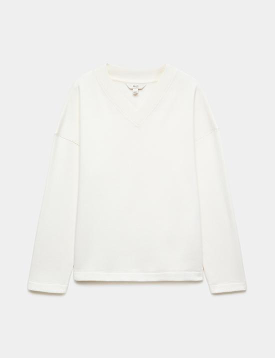 Cotton Rich V Neck Relaxed Sweatshirt