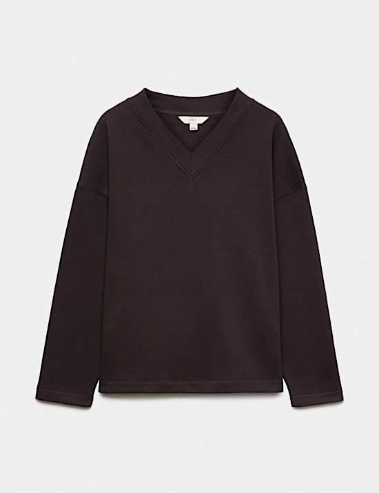 Cotton Rich V Neck Relaxed Sweatshirt