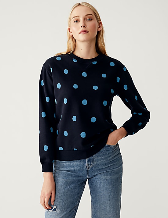Cotton Rich Printed Crew Neck Sweatshirt