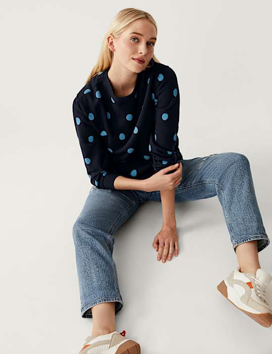 Cotton Rich Printed Crew Neck Sweatshirt