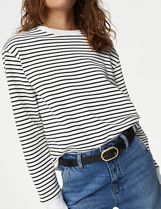 Pure Cotton Striped Crew Neck Sweatshirt