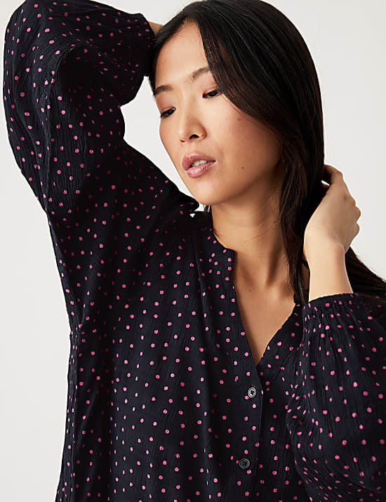 Bequeme Bluse aus Baumwollmischung mit V-Ausschnitt und Muster