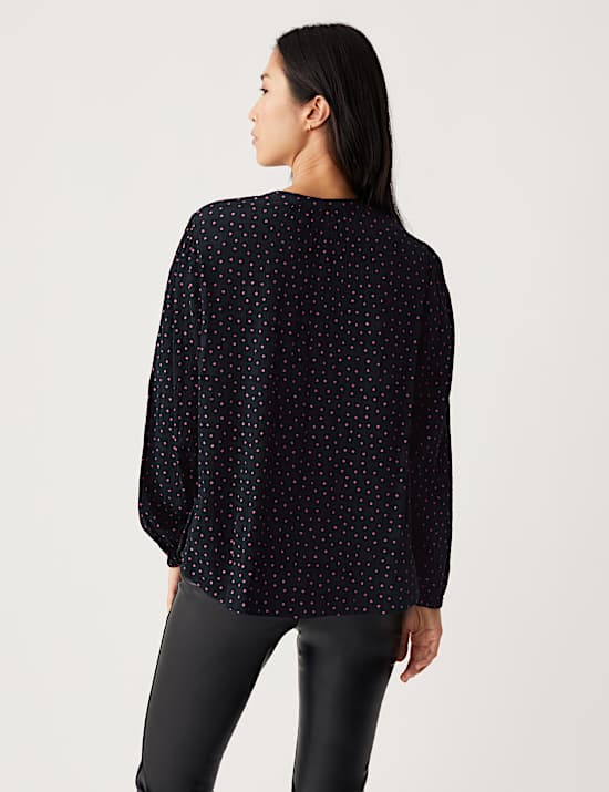 Bequeme Bluse aus Baumwollmischung mit V-Ausschnitt und Muster