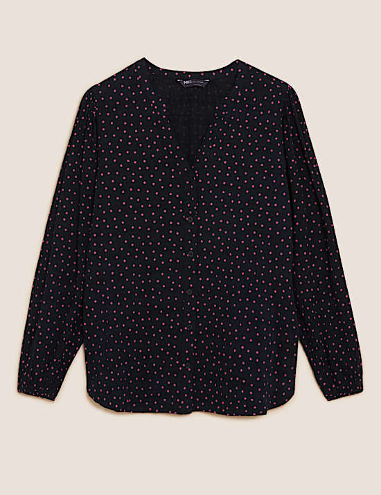 Bequeme Bluse aus Baumwollmischung mit V-Ausschnitt und Muster