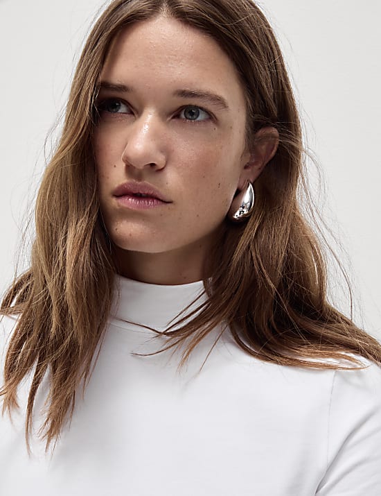 Cotton Rich Funnel Neck Slim Fit Top