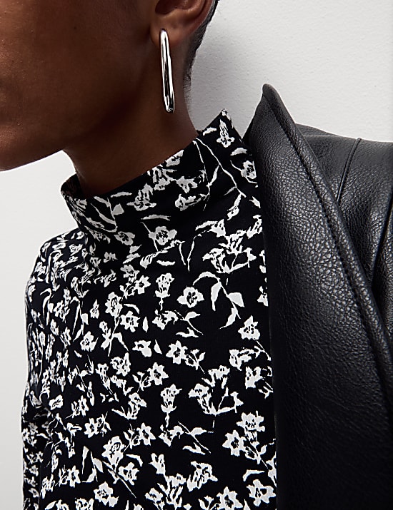 Cotton Rich Funnel Neck Printed Top