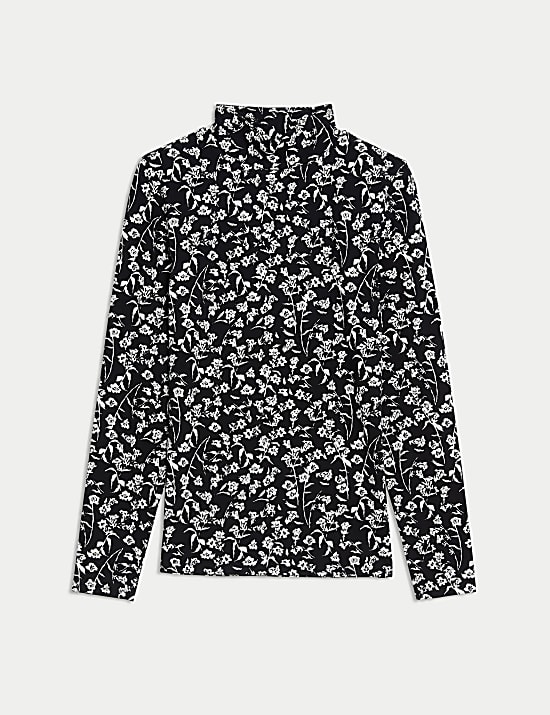 Cotton Rich Funnel Neck Printed Top
