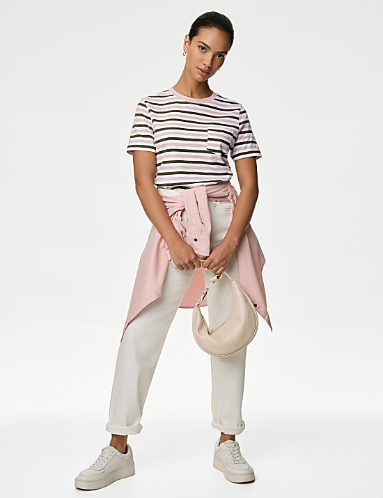 Kaus Oblong Motif Garis Katun Murni