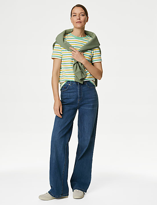 Kaus Oblong Motif Garis Katun Murni