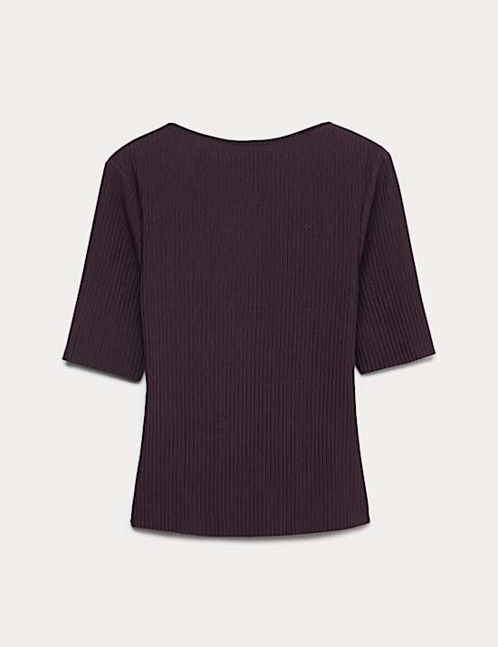 Ribbed Round Neck 3/4 Sleeve Top