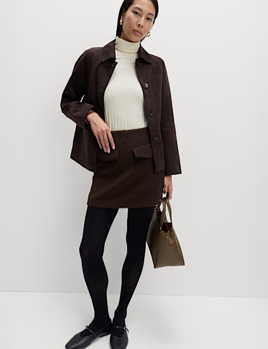 Cotton Blend Funnel Neck Long Sleeve Top