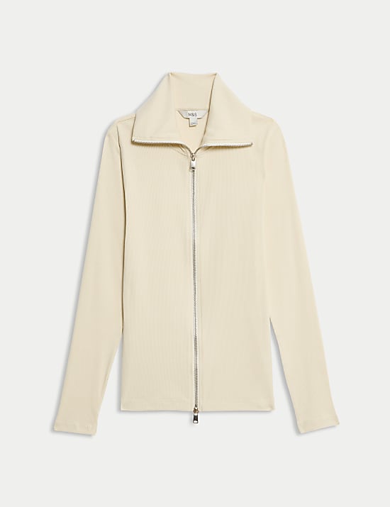 Top de punto de algod&oacute;n con cremallera y cuello ribeteado