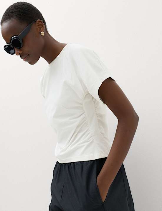 Cotton Rich Short Sleeve Ruched T-Shirt