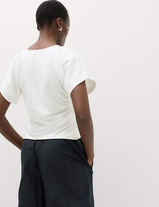 Cotton Rich Short Sleeve Ruched T-Shirt