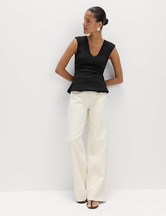 Pure Cotton V-Neck Peplum Top