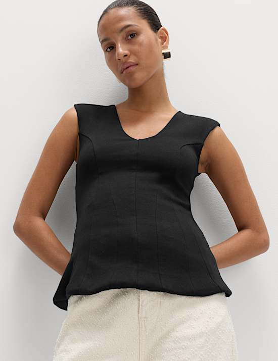Pure Cotton V-Neck Peplum Top