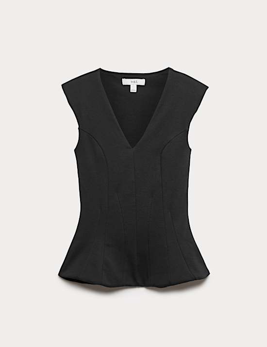 Pure Cotton V-Neck Peplum Top