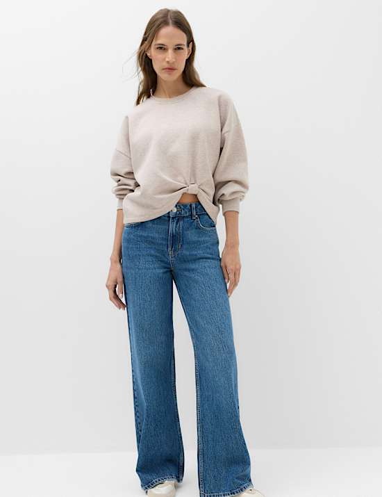 Sweatshirt aus Baumwollmischgewebe mit Rundhalsausschnitt und Wickeldetail vorne