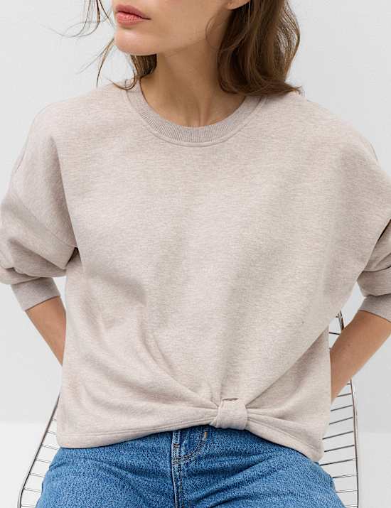 Sweatshirt aus Baumwollmischgewebe mit Rundhalsausschnitt und Wickeldetail vorne