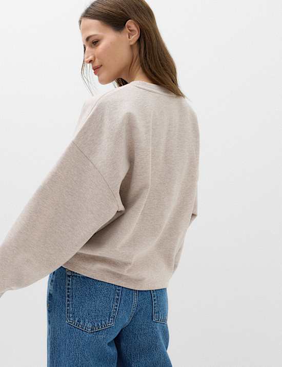 Sweatshirt aus Baumwollmischgewebe mit Rundhalsausschnitt und Wickeldetail vorne
