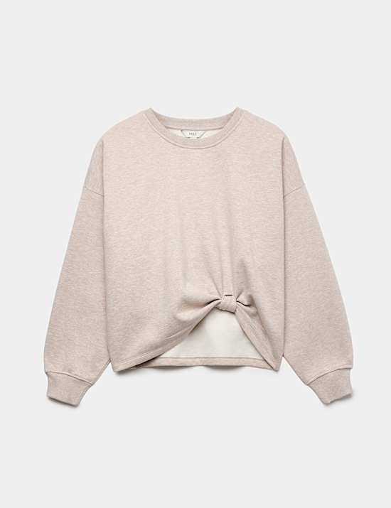 Sweatshirt aus Baumwollmischgewebe mit Rundhalsausschnitt und Wickeldetail vorne