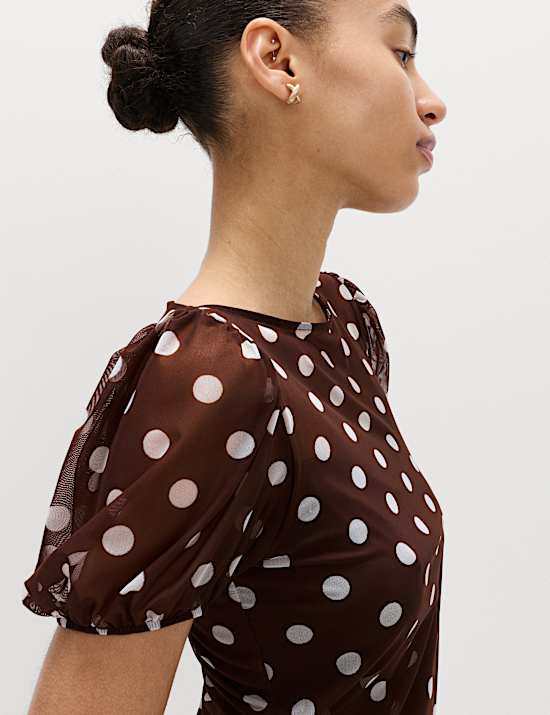 Mesh Polka Dot Fitted Top