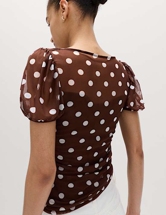 Mesh Polka Dot Fitted Top