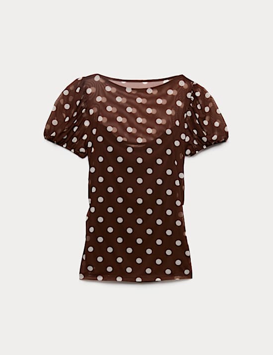 Mesh Polka Dot Fitted Top