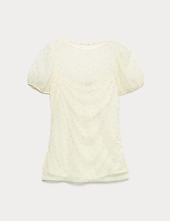Mesh Polka Dot Fitted Top