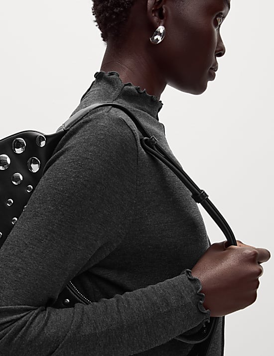 Lyocell Blend Funnel Neck Top