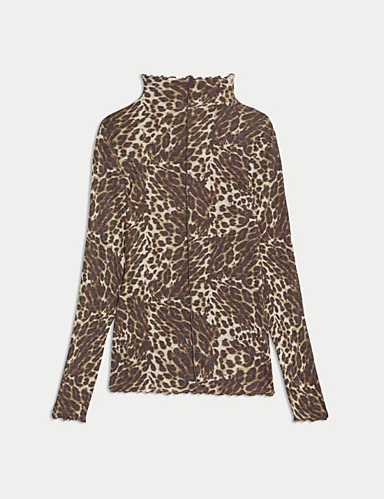 Lyocell Blend Animal Print Funnel Neck Top