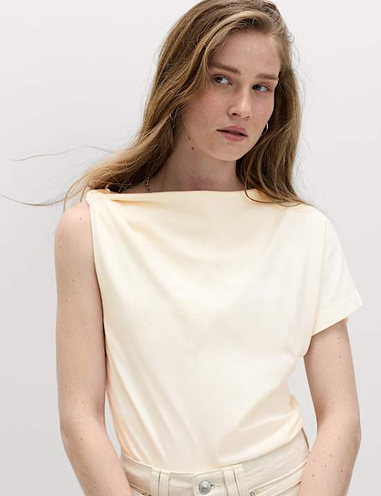 Pure Cotton One Shoulder Drape Top