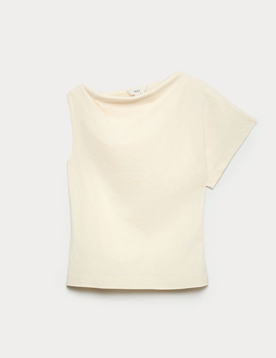 Pure Cotton One Shoulder Drape Top