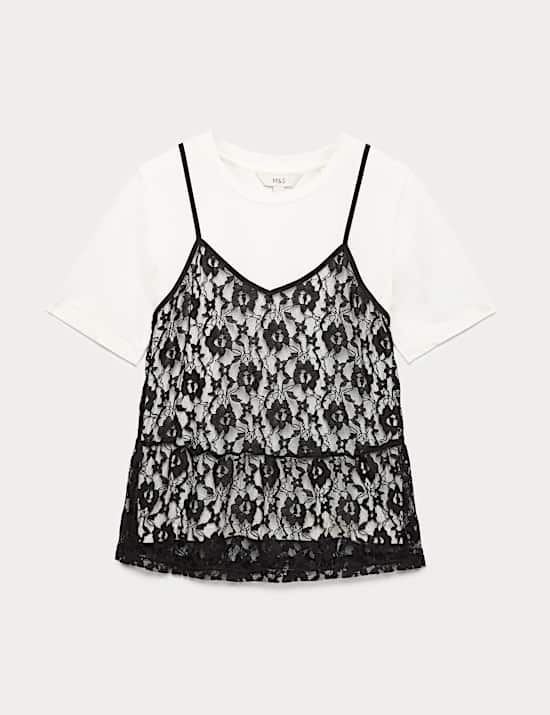 Pure Cotton Lace Double Layer T-Shirt