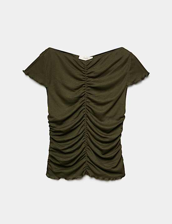 Lyocell Blend Ruched Front Top wth Wool