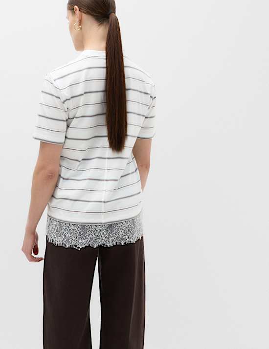 Pure Cotton Lace Hem T-Shirt