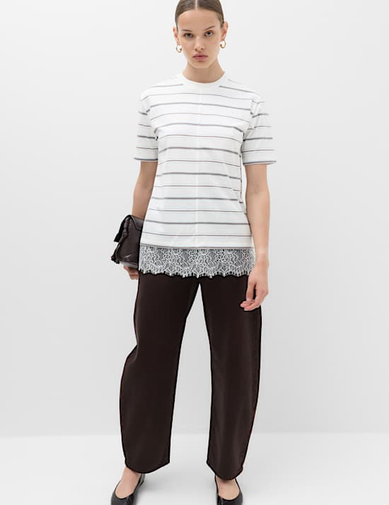 Pure Cotton Lace Hem T-Shirt