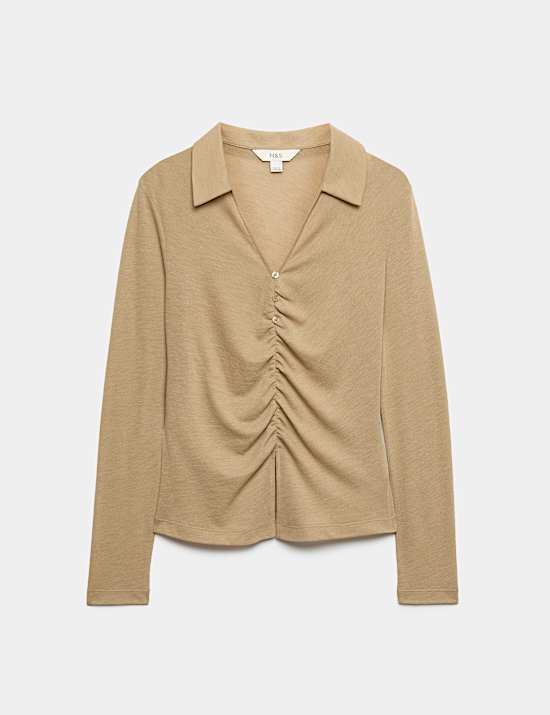 Ruched Front Buttoned Top