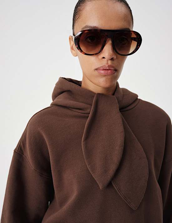 Pure Cotton Relaxed Tie Neck Hoodie