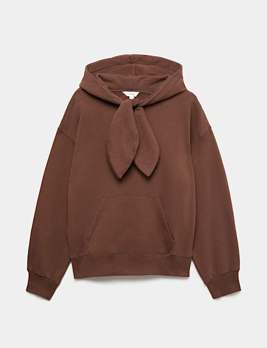 Pure Cotton Relaxed Tie Neck Hoodie