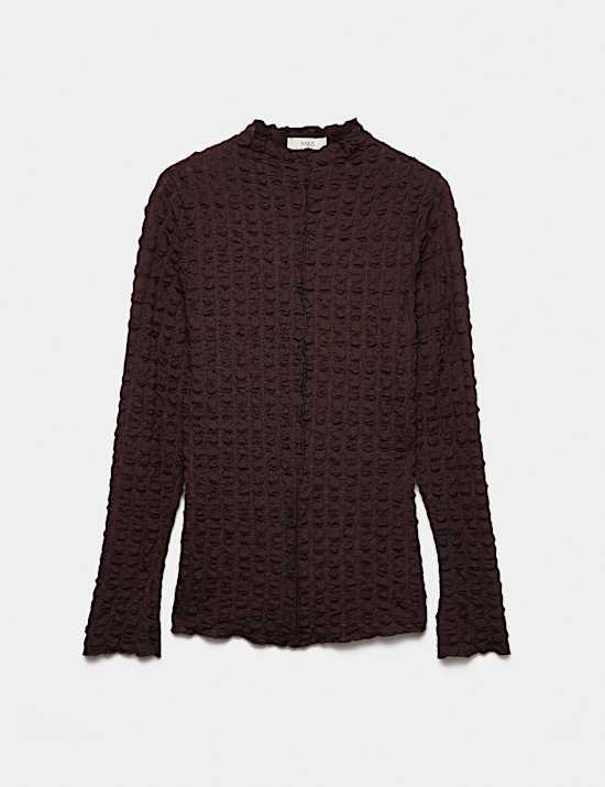 Long Sleeve Funnel Neck Textured Top
