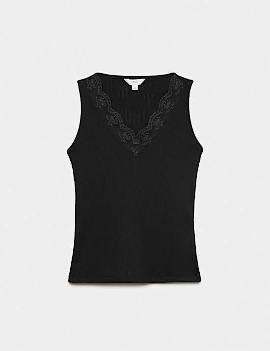Maillot de corps c&ocirc;tel&eacute; &agrave; bordure en dentelle