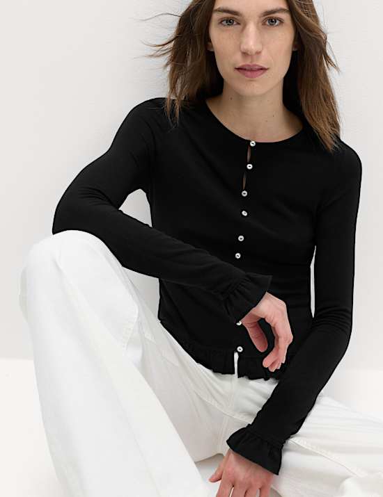 Ruffle Button Through Cardigan