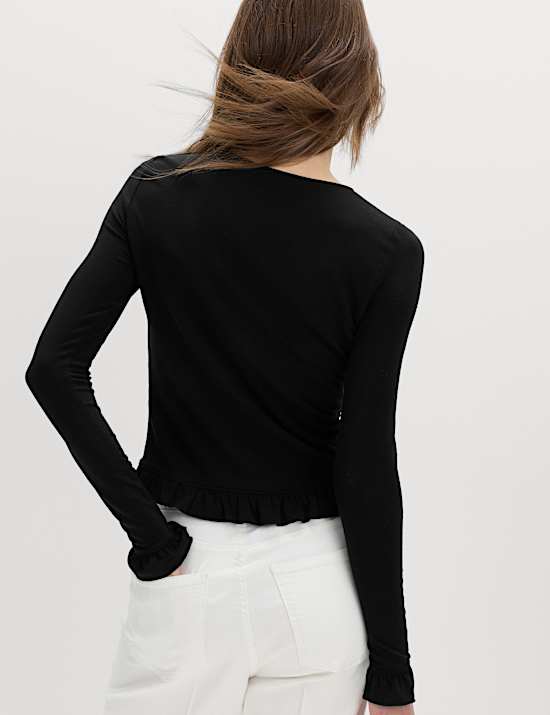 Ruffle Button Through Cardigan