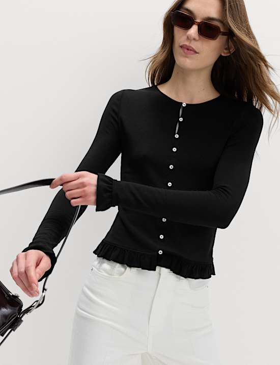 Ruffle Button Through Cardigan