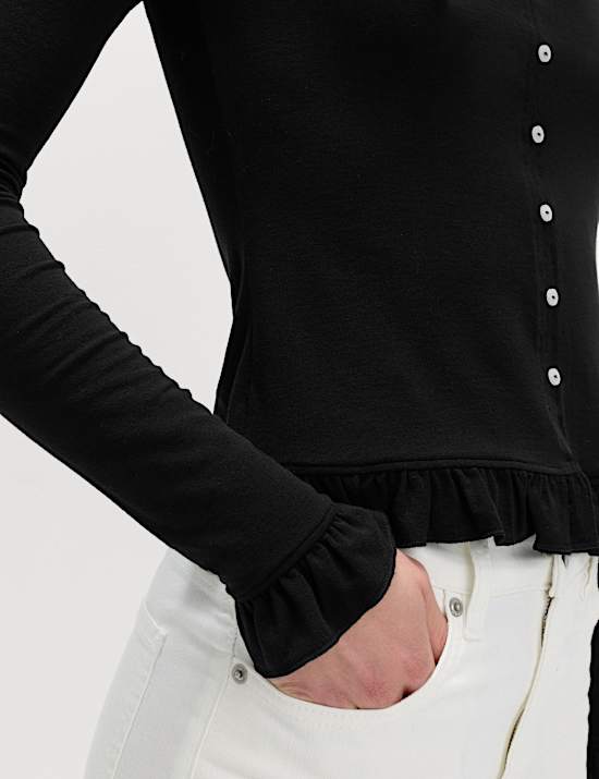 Ruffle Button Through Cardigan