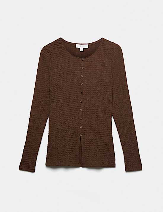 Textured Button Detail Long Sleeve Top