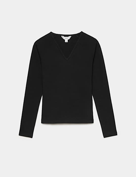 Cotton Rich V-Neck Raglan Sleeve Top