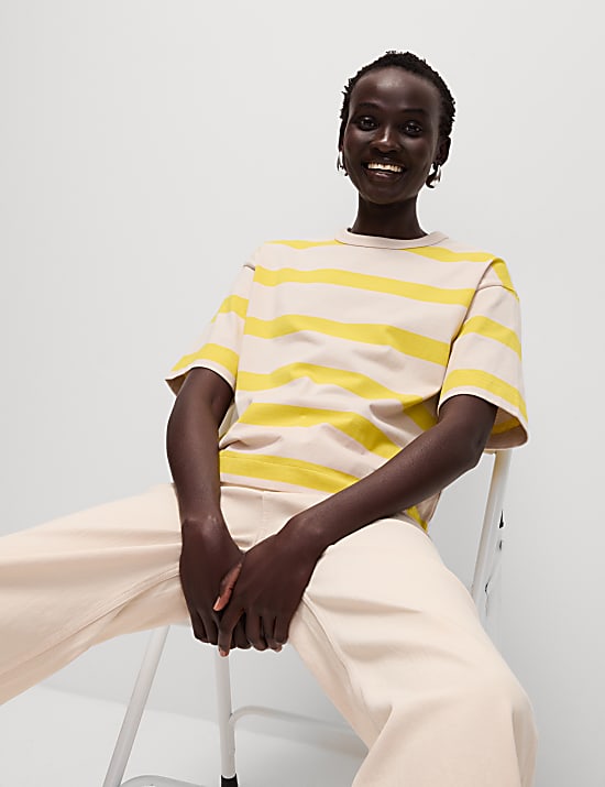 Pure Cotton Striped Boxy T-Shirt