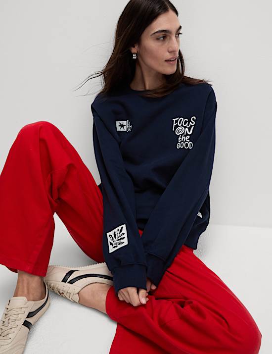 Pure Cotton Slogan Relaxed Sweat-shirt